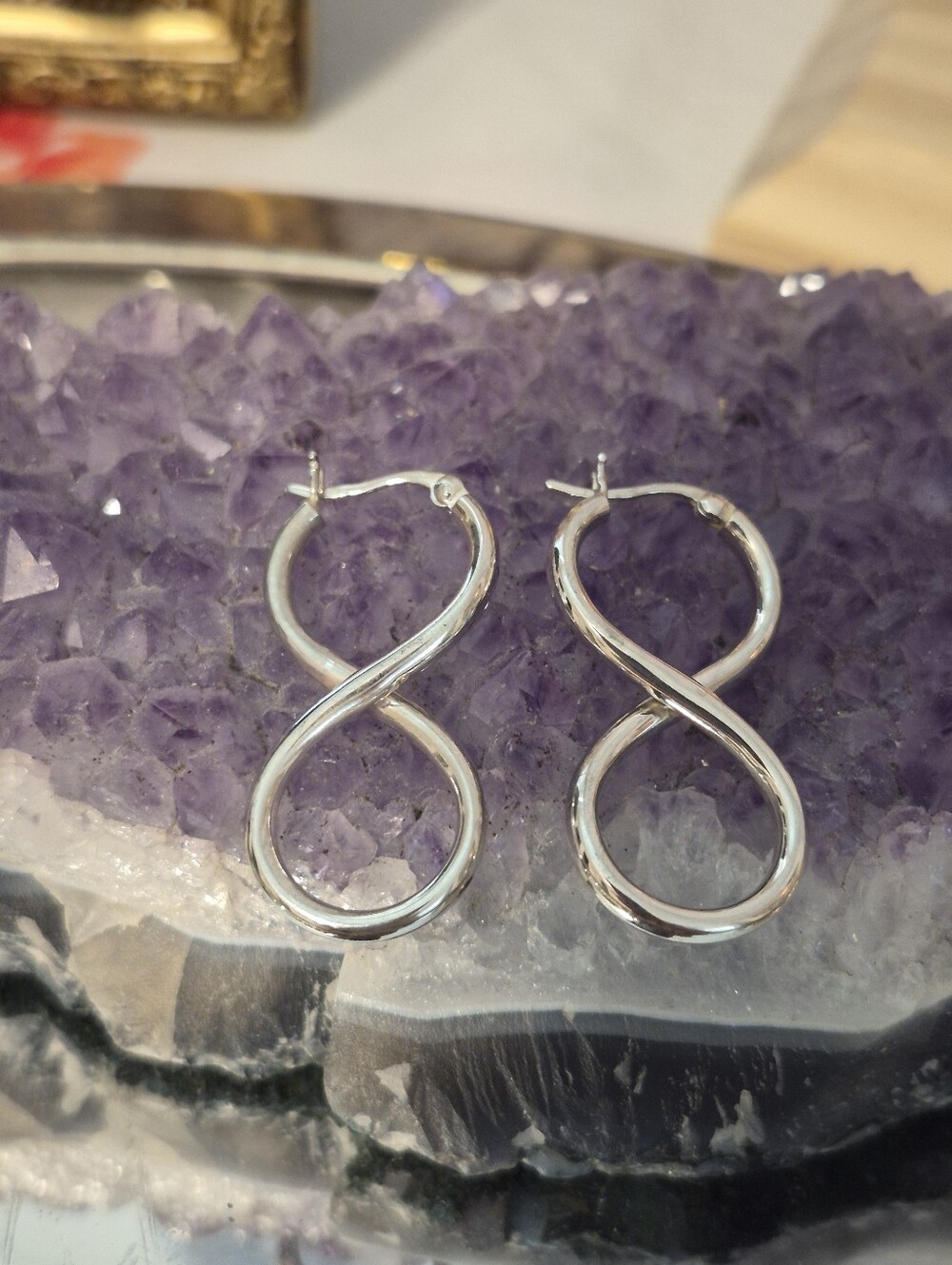 Sterling 925 Silver Infinity Figure Eight Hoop Earrings